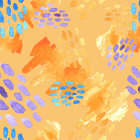 Abstract hand drawn brush strokes and paint splashes textures, seamless watercolor patternの写真素材