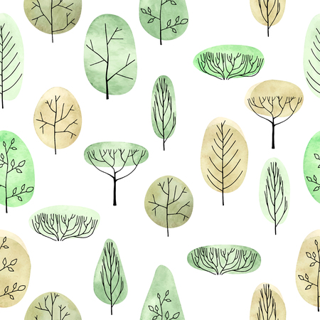 Watercolor trees seamless pattern on white backgroundのイラスト素材
