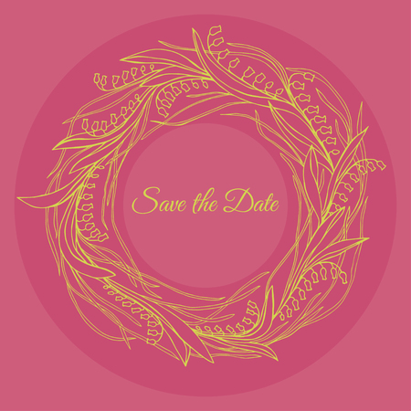 Hand drawn wreath made in vector. Unique decoration for greeting card, wedding invitation, save the date.のイラスト素材