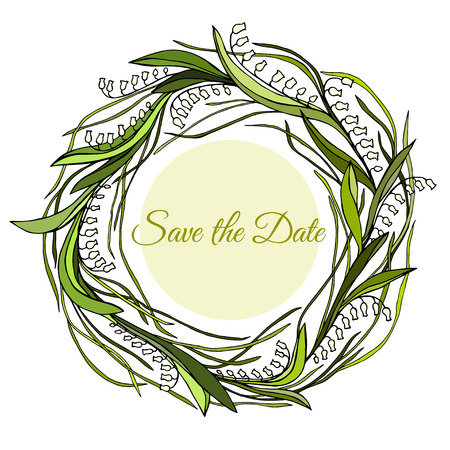 Handdrawn wreath made in vector. Unique decoration for greeting card, wedding invitation, save the date.のイラスト素材