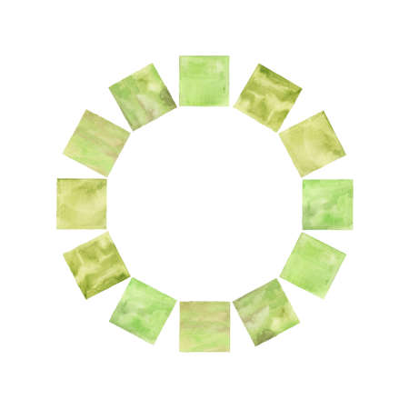 wreath of green watercolor square tilesの写真素材