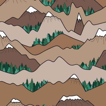 Seamless vector pattern with trees and mountainsのイラスト素材