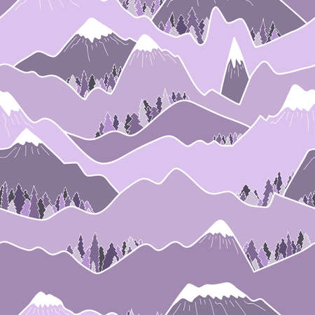 Seamless vector pattern with trees and mountainsのイラスト素材