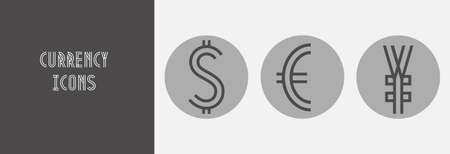 Set of currency icons. Dollar, euro, yenのイラスト素材