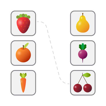 Game for kids. Match fruits, vegetables and berriesのイラスト素材