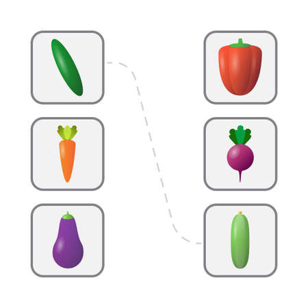 Game for kids. Match pair. Match colors of vegetables.のイラスト素材