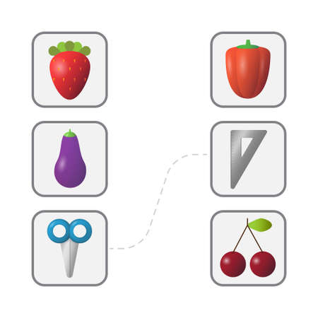 Game for kids. Match pair. Fruits, vegetables and other.のイラスト素材