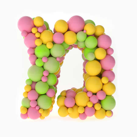 3D rendering hebrew type stacked from multicolor balls inside letter. Concept kids and education symbols isolated.の写真素材