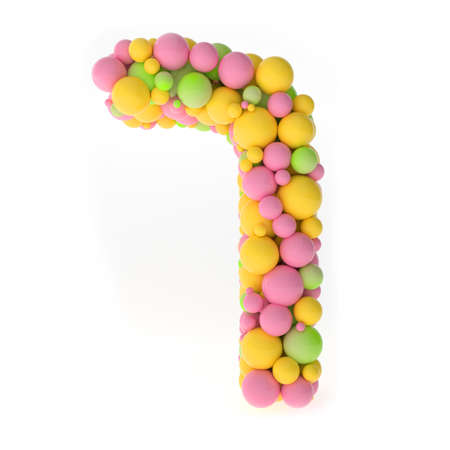 3D rendering hebrew type stacked from multicolor balls inside letter. Concept kids and education symbols isolated.の写真素材