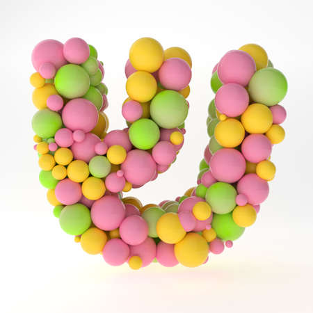 3D rendering hebrew type stacked from multicolor balls inside letter. Concept kids and education symbols isolated.の写真素材