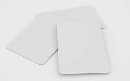 white plastic cards mockup deck of playing cards isolated on white table 3D rendering illustrationの写真素材