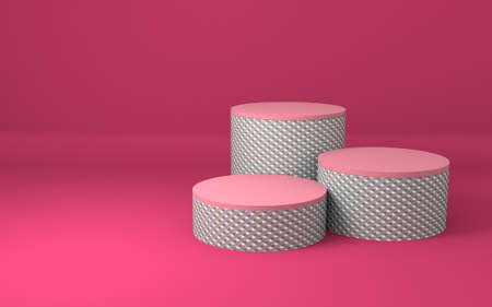 Abstract minimal geometry schene to show cosmetic product. Cylinder podiums in cream colors. 3d rendering.の写真素材