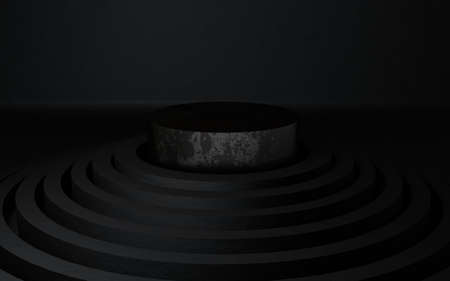 Minimal black 3d rendering schene for product design with circle podium.の写真素材