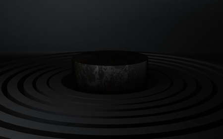 Minimal black 3d rendering schene for product design with circle podium.の写真素材