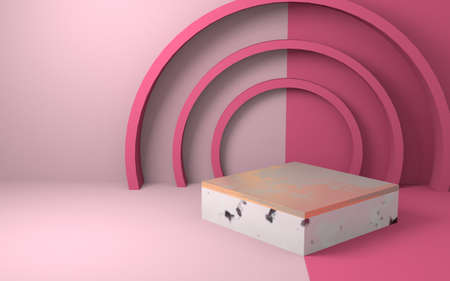 Abstract minimal geometry schene to show cosmetic product. Cylinder podiums in cream colors. 3d rendering.の写真素材