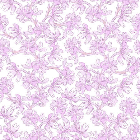 Pink flower on pink background seamless pattern in tender chinese style.の写真素材