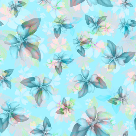 Light seamless floral pattern with graphic blossom. Beautiful pattern wiyh watercolor and sketching...