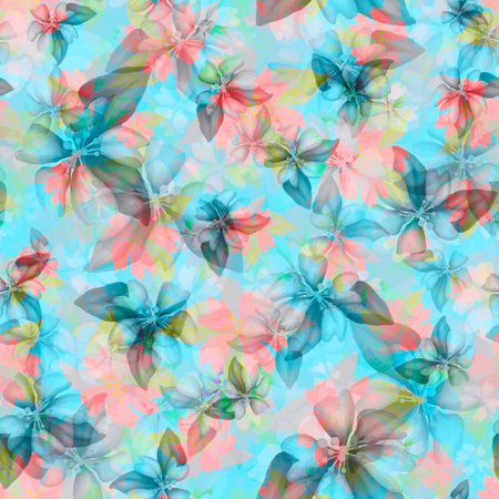 Light seamless floral pattern with graphic blossom. Beautiful pattern with watercolor and sketching...