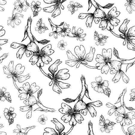 Rears flowers seamless vector pattern. Engraved blossom backgroundの写真素材