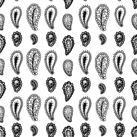 Black and white paisley seamless vector pattern. Vector illustrationのイラスト素材