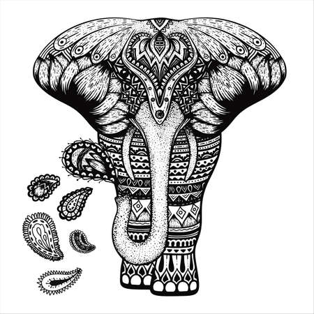 Vector illustration of mandala elephant and paisley elements. Vector illustrationのイラスト素材