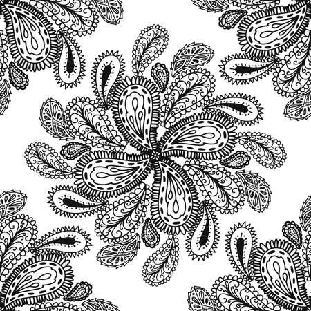 Black and white paisley seamless vector pattern. Vector illustrationのイラスト素材