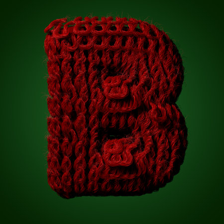 3d Knitted letter of English alphabet. Cute handmade font. 3d rendering typeの写真素材