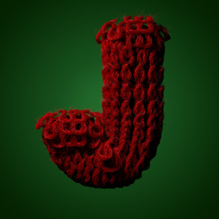 3d Knitted letter of English alphabet. Cute handmade font. 3d rendering typeの写真素材