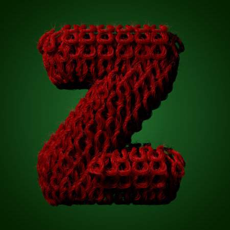 3d Knitted letter of English alphabet. Cute handmade font. 3d rendering typeの写真素材
