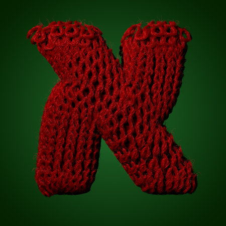 3d Knitted letter of English alphabet. Cute handmade font. 3d rendering typeの写真素材