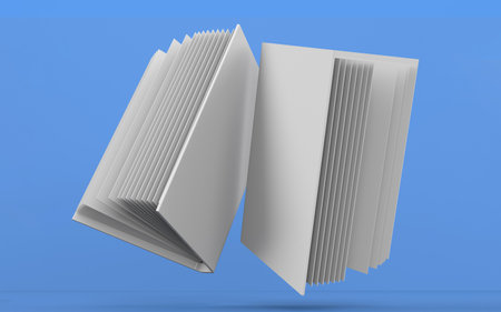 A mockup of an open and closed book levitating above the surface. mockup with shadow. 3d rendering hardcoverの写真素材