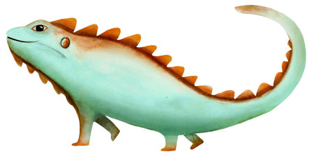 Exotic wild iguana in a watercolor style isolated on white background. Great for kids print, fabric. Isolated funny reptile.の写真素材