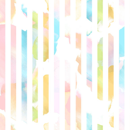 Green,yellow,blue,pink and white striped seamless pattern with hand drawn brush strokes. Watercolour line design. Watercolour slash stripes textureの写真素材