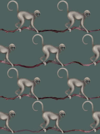 Seamless monkey pattern in vintage illustration style. Great for textile and wallpaperの写真素材
