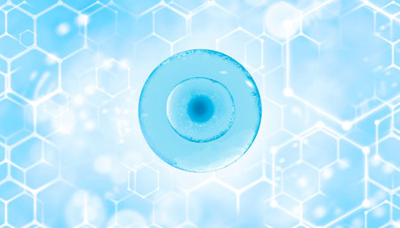 High resolution medical banner with woman egg cell Center. Banner for hospital with hexagon. High...