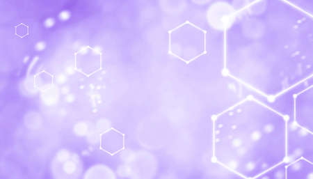 Banner or background with copy space in trendy Veri color. Purple background with beautiful blur and rays of light. Hexagon and new technologies. Cosmetology and medicineの写真素材