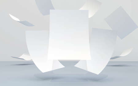 Mockup of a brochure A4. 3d illustration of a composition of office paper and documents. Branding floating templateの写真素材