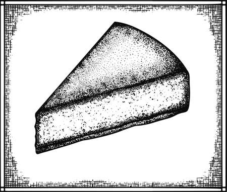 Cheesecake sketch and etching vector illustration. Homemade bakery engraving for menu, invitation or poster. Handdrawn design element.のイラスト素材