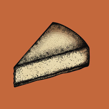Cheesecake sketch and etching vector illustration. Homemade bakery engraving for menu, invitation or poster. Handdrawn design element.のイラスト素材