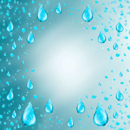 Square banner with 3d Illustration a drop of clean drinking water on frame with copy space in Center .Ad banner for filters, rejuvenation and treatment. Crystal clear and its elements. High quality 3d illustration.Fresh and clear. High quality 3d illustrationの写真素材