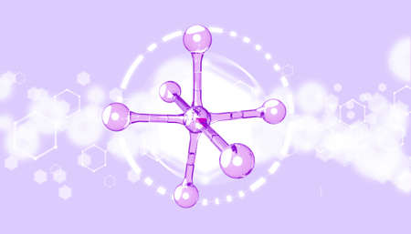 Trendy very Peri atom model abstract background.3d Illustration of molecules. Violet structures.Lighr purple transparent bubbles.Collagen circular.の写真素材