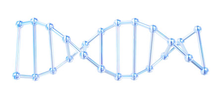 DNA molecule 3d illustration. High resolution blue dna isolated on white background. Shiny and clear.の写真素材