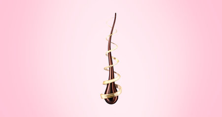 Hair 3d rendering model with serum or oil care liquid. Hair keratin strengthening, treatment and...