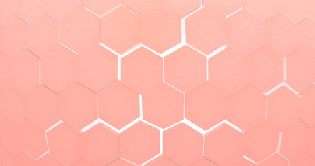 3D Rendering Bright pink skin hexagon cells macro. Human skin texture background. Abstract design...