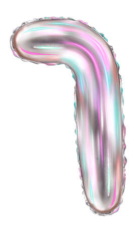 Silver foil inflatable toys font Hebrew letters balloons. 3d illustration of a realistic letter Nun sofit isolated on white. Hebrew alphabet.Type for Jewish holidaysの写真素材