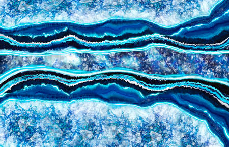Amazing cross section of blue agate illustration for wallpaper. Blue mineral slice surface abstract illustration. Beautiful rock interior blue texture. Brazilian geodeの写真素材
