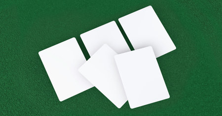 Playing cards mockup, deck of playing cards on green casino carpet. 3D rendering illustration