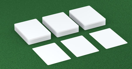 Playing cards mockup, deck of playing cards on green casino carpet. 3D rendering illustration