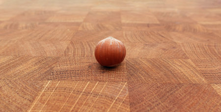 close up Huzelnut on wooden table background.