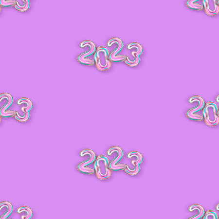 2033 realistic holographic balloon numbers seamless new year pattern. 3d rendering Merry Christmas...
